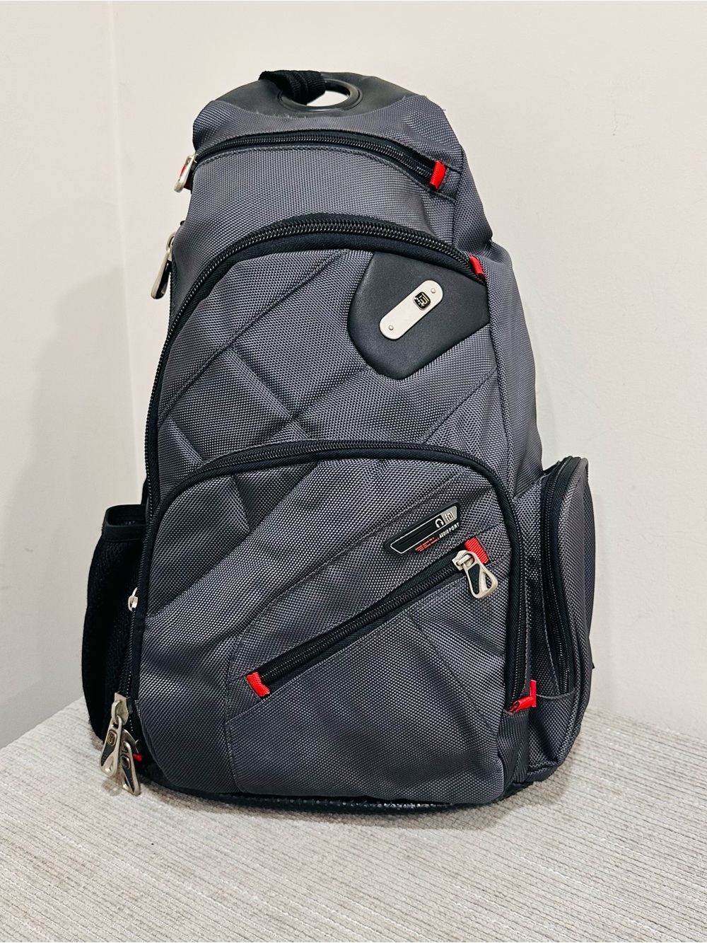 Ful Multi‑Pocket Travel Backpack Gray Red Accents Secure Zippers Travel School